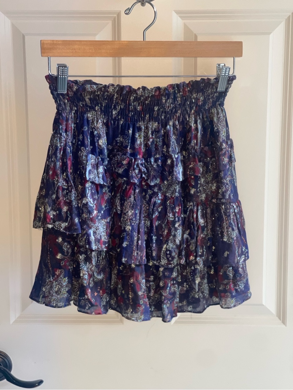 Isabel Marant Etoile HERTYSPE Naomi Skirt Purple Smocked Tiered Ruffle 38 FR SM - Picture 2 of 8